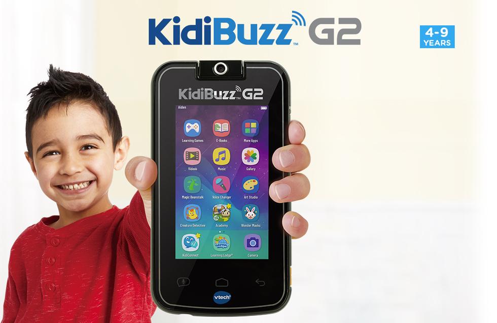 KidiBuzz<sup>™</sup>. Send Text & Voice Messages, Play Games, Play videos & music, Kid-safe web browser, Take Pictures, Videos & Selfies. LeapFrog Academy.